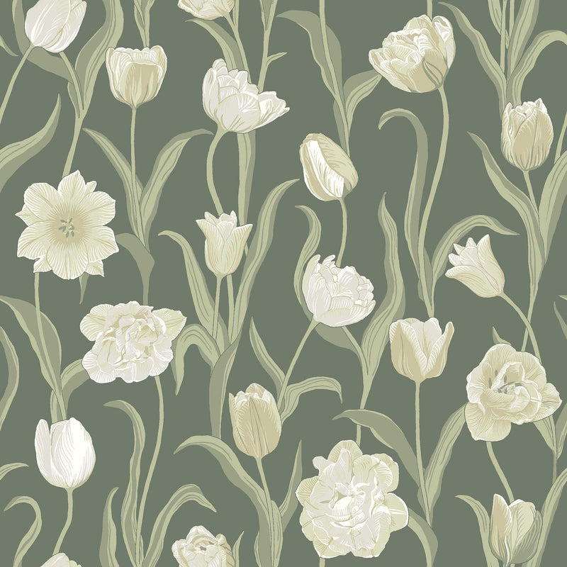 6971 La Belle Epoque Green and White Wallpaper by Boråstapeter