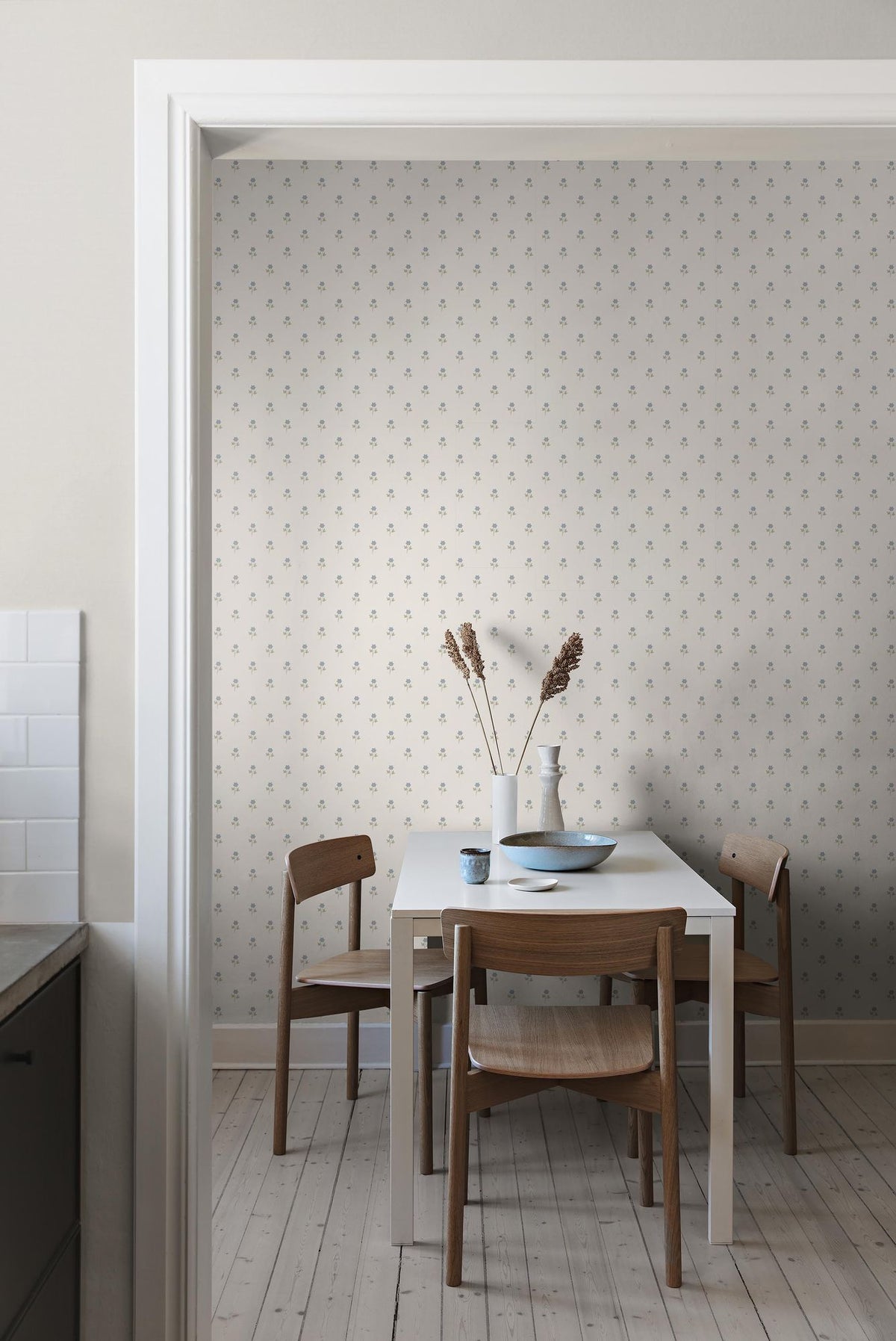 Anemone Blue and White Österlen Wallpaper by Boråstapeter