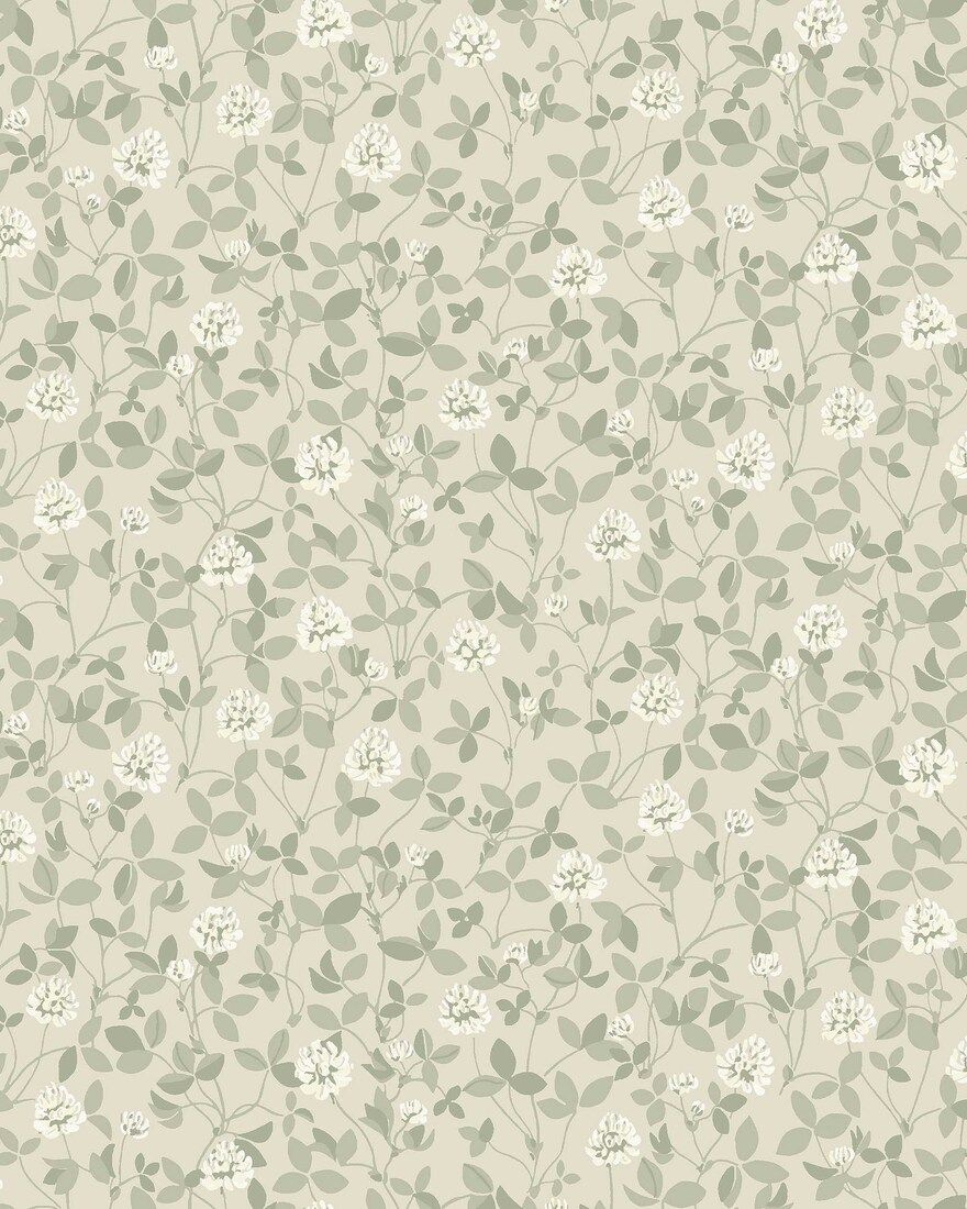 6977 Klöver Beige and Green Wallpaper by Boråstapeter