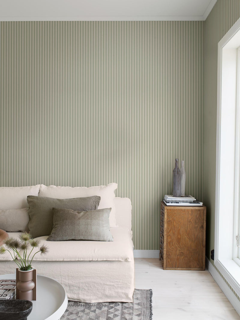 6980 Pärlrand Green and Beige Wallpaper by Boråstapeter
