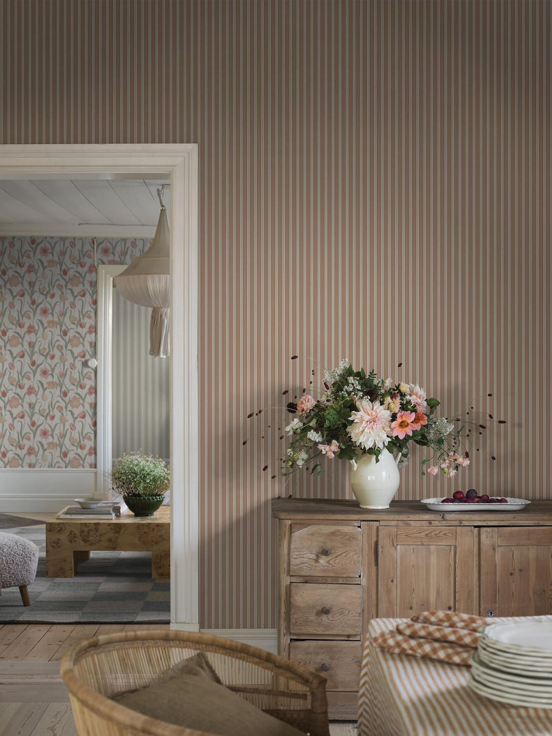 6982 Pärlrand Red and Beige Wallpaper by Boråstapeter