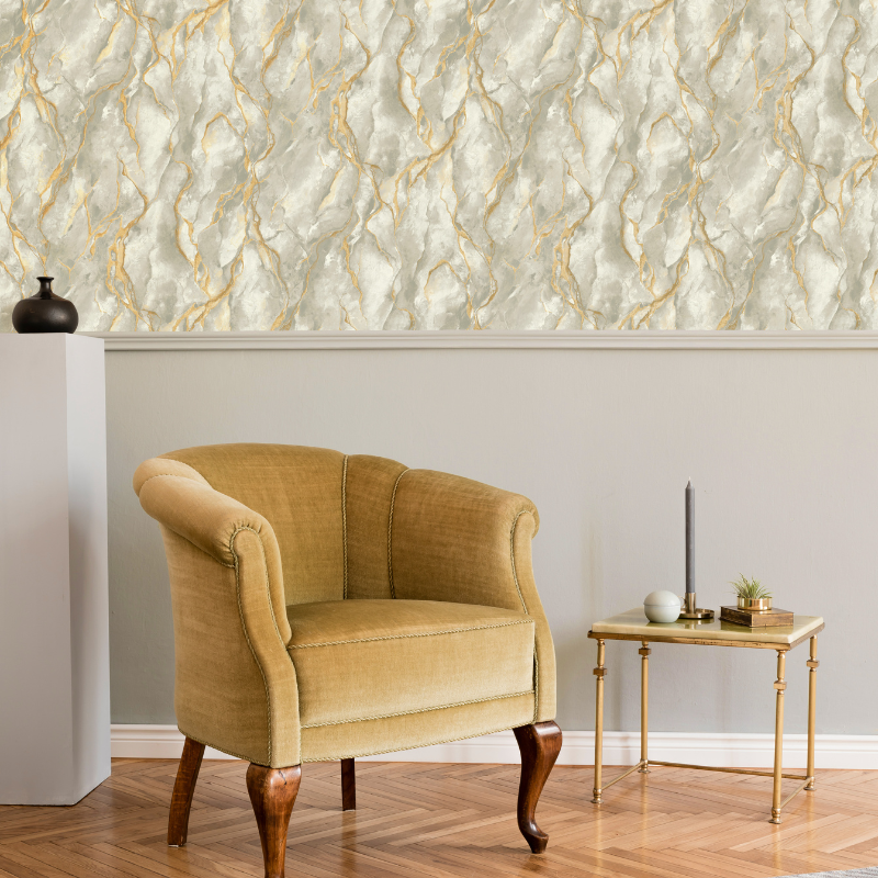 400129 Pandora Grey Gold Vasari Wallpaper by Rasch