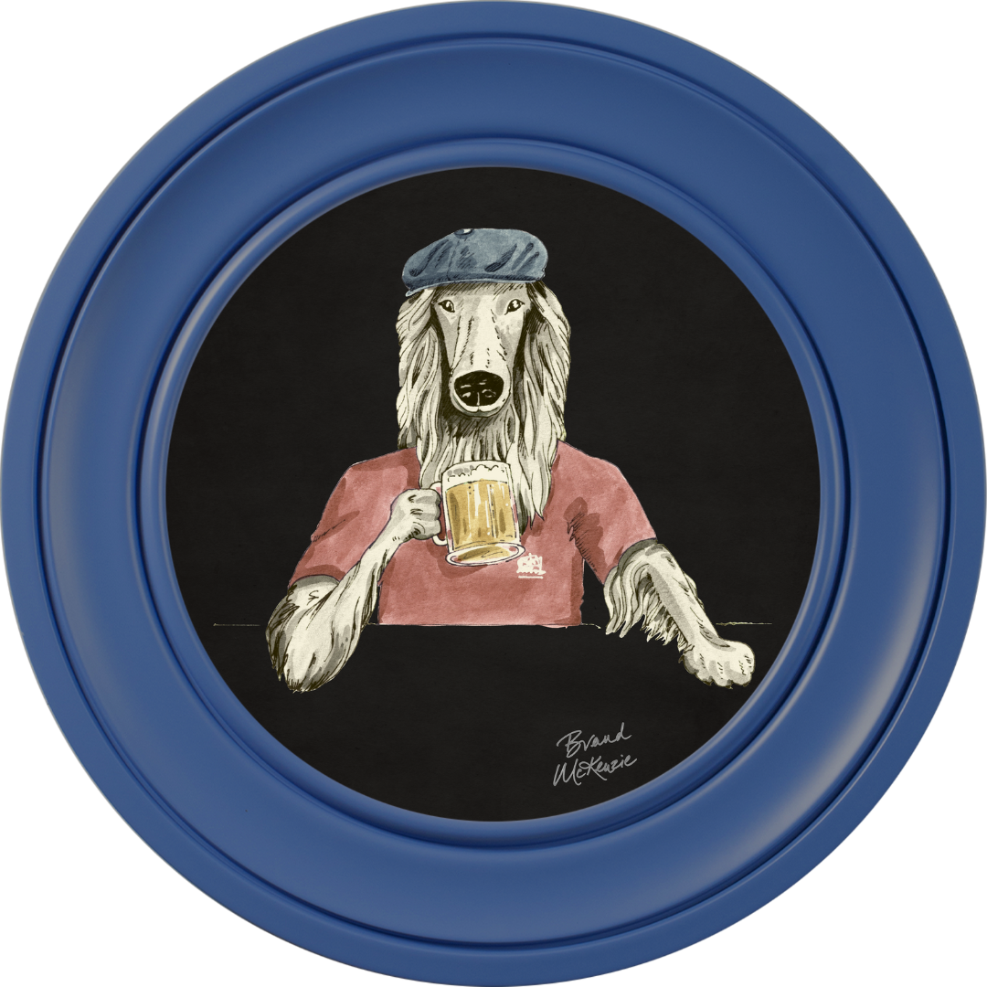 Happy Hour Bruce on Charcoal Black Framed Art Prints by Brand McKenzie