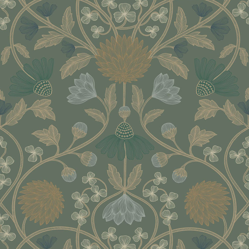 70450712 Hippolyte Vert De Gris/Doré Wallpaper by Casamance