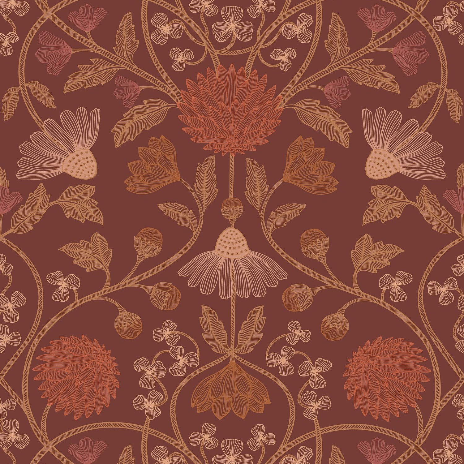 70450814 Hippolyte Bordeaux/Cuivré Wallpaper by Casamance