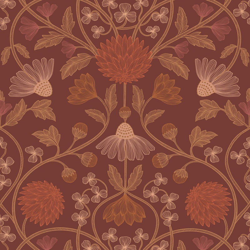 70450814 Hippolyte Bordeaux/Cuivré Wallpaper by Casamance