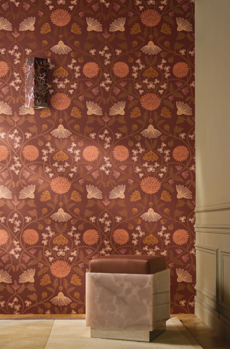 70450814 Hippolyte Bordeaux/Cuivré Wallpaper by Casamance