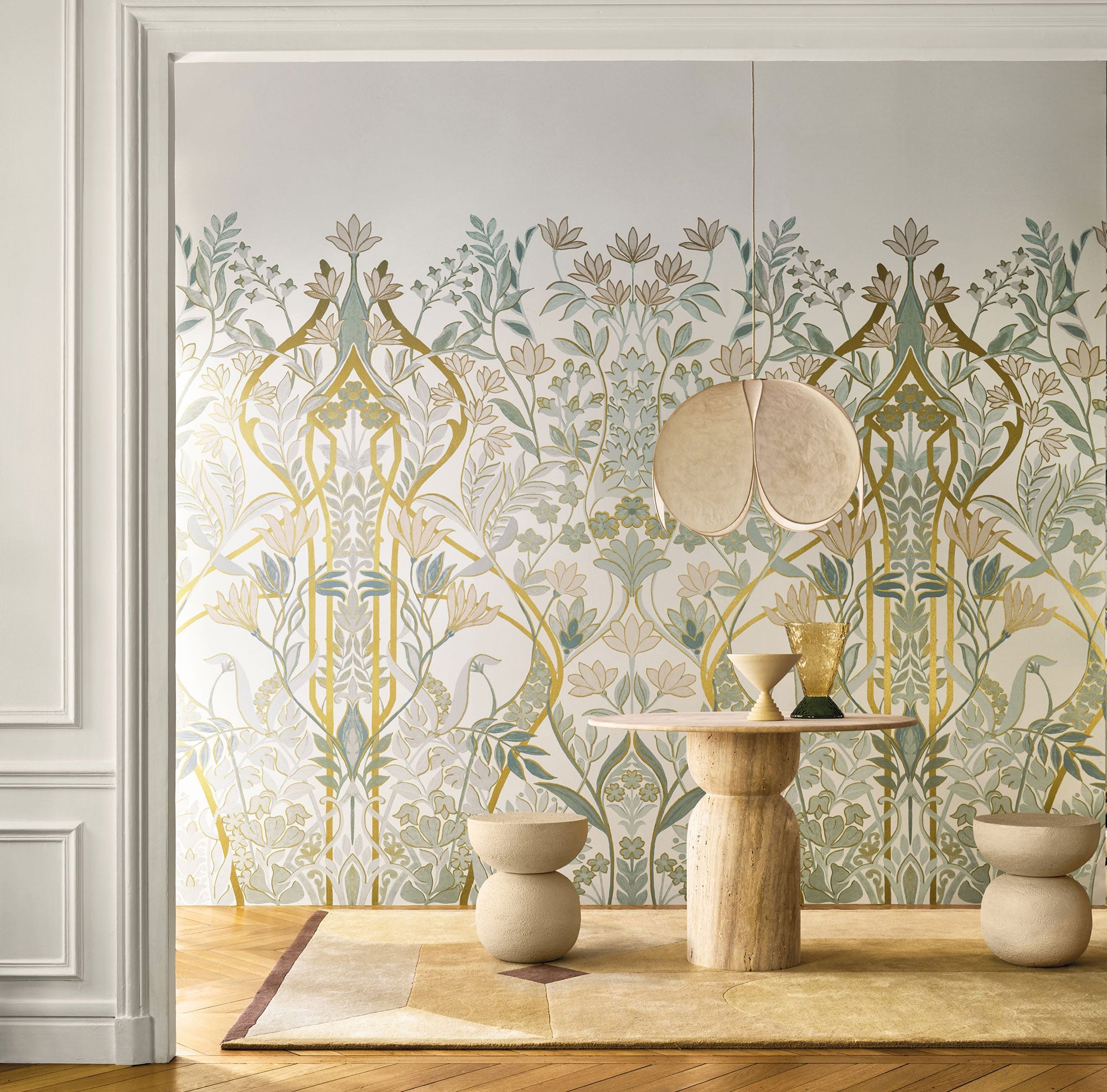 70732956 Salon Des Miroirs Ivoire/Doré Mural by Casamance