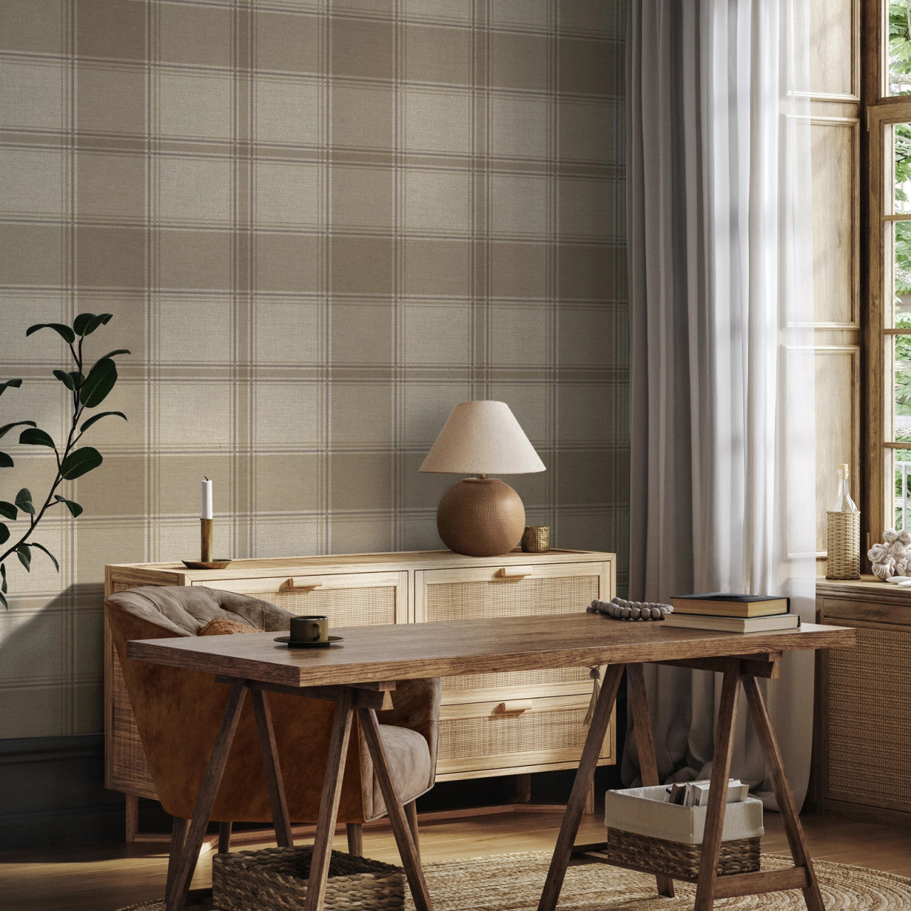 7160  GB7160 Carmella Check Beige Wallpaper by Belgravia