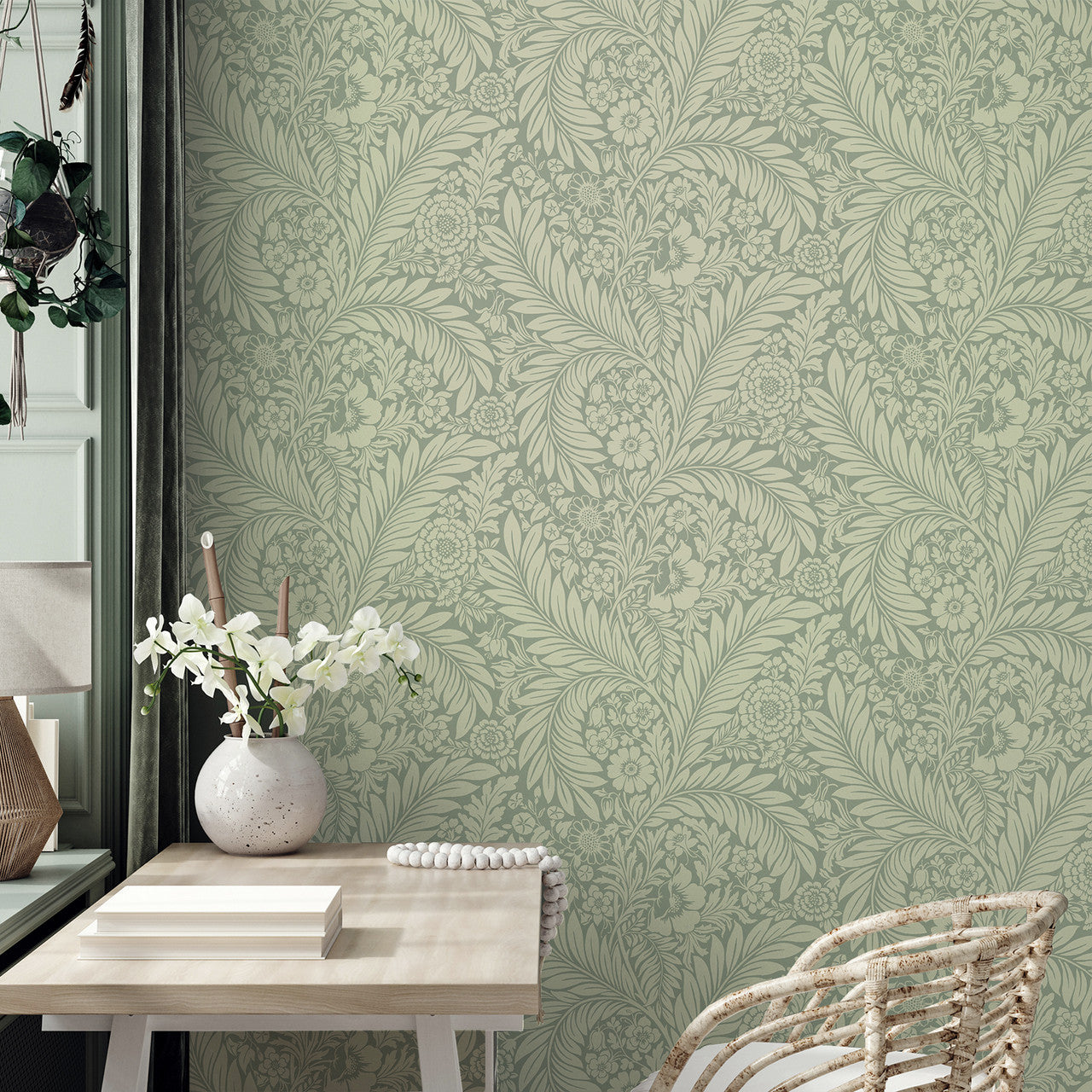 720 Florence Floral Leaf Green Wallpaper by Belgravia