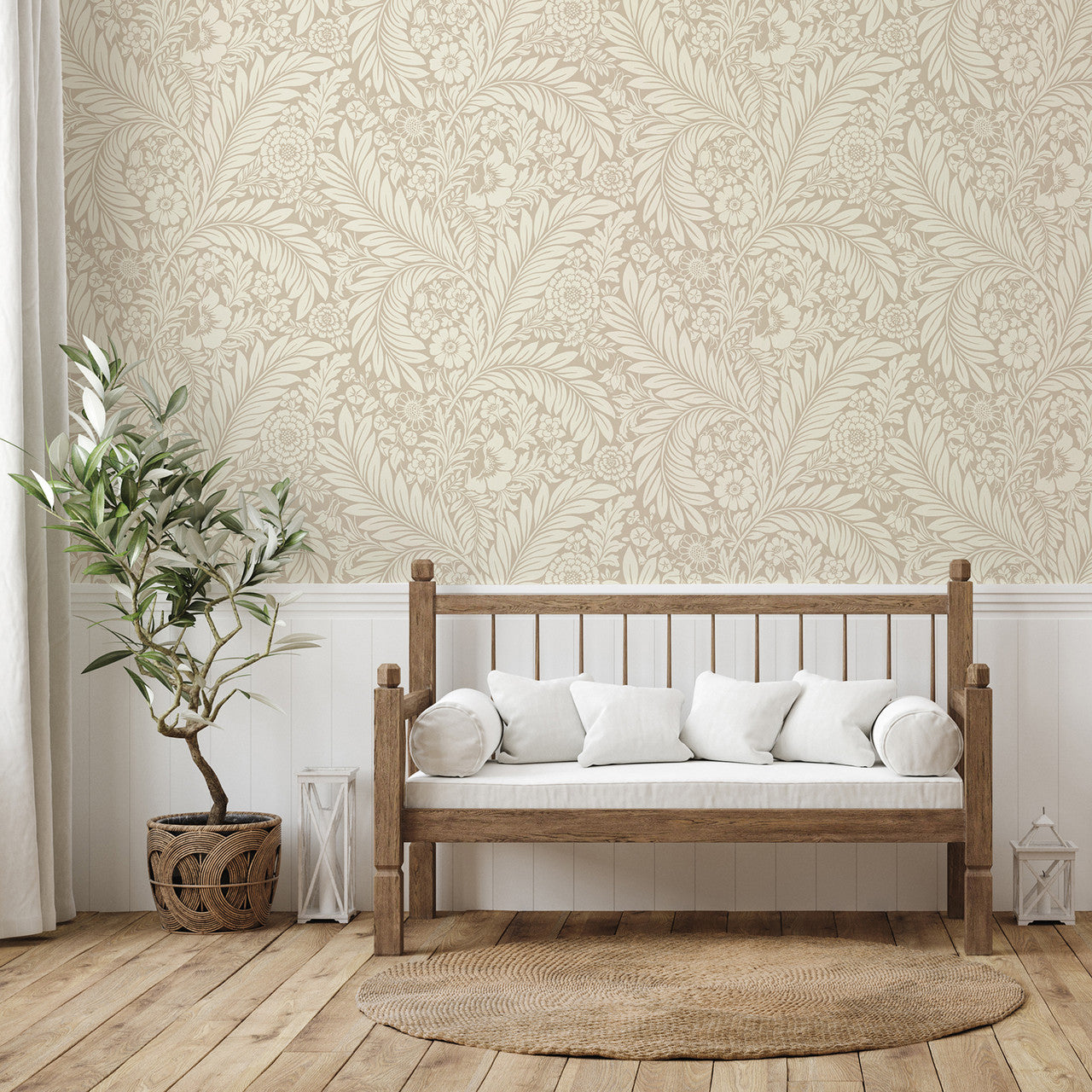 722 Florence Floral Leaf Natural Wallpaper by Belgravia