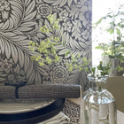724 Florence Floral Leaf Charcoal and Silver Metallic Wallpaper by Belgravia
