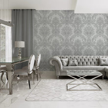 7370 Amara Silver Damask Wallpaper By Belgravia