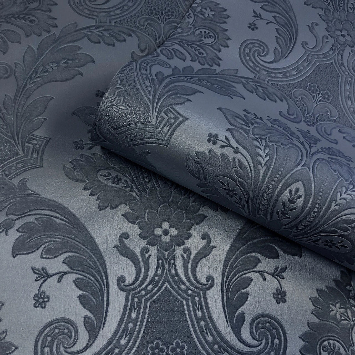 Amara Navy Damask Wallpaper By Belgravia