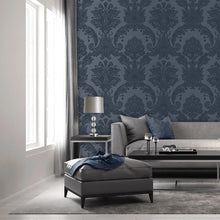 7371 Amara Navy Damask Wallpaper By Belgravia