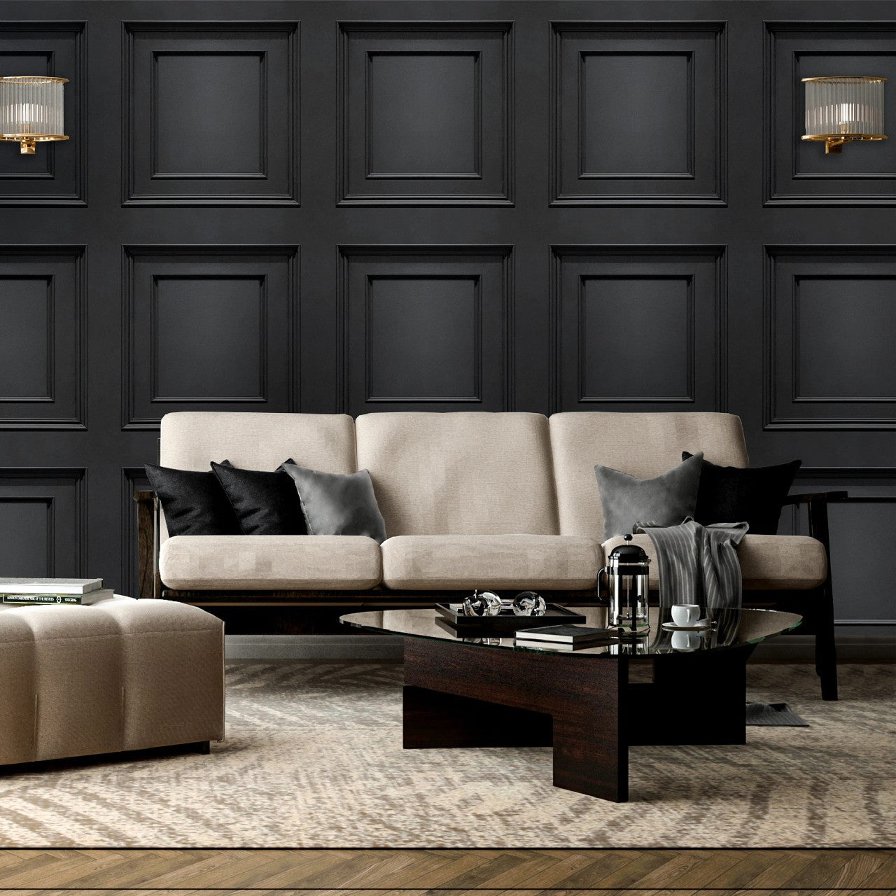 GB 7386 Amara Panel Gold Gunmetal Wallpaper by Belgravia