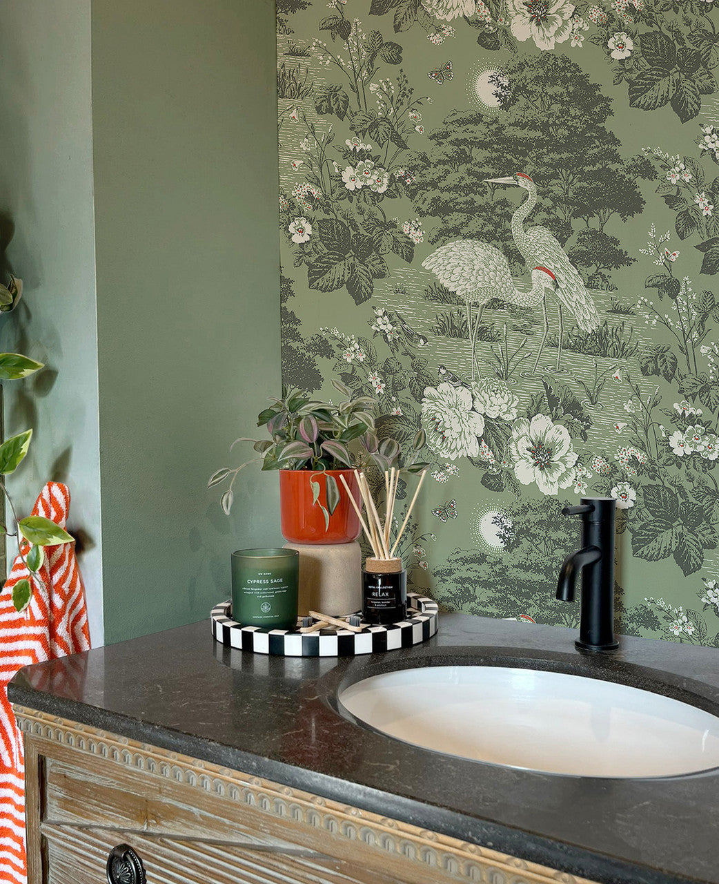 743 Izumi Crane Green Wallpaper by Belgravia