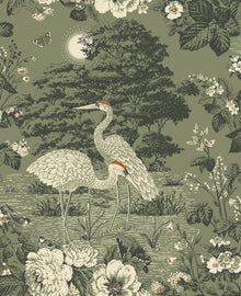 743 Izumi Crane Green Wallpaper by Belgravia
