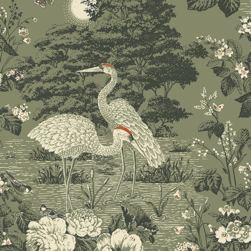 743 Izumi Crane Green Wallpaper by Belgravia