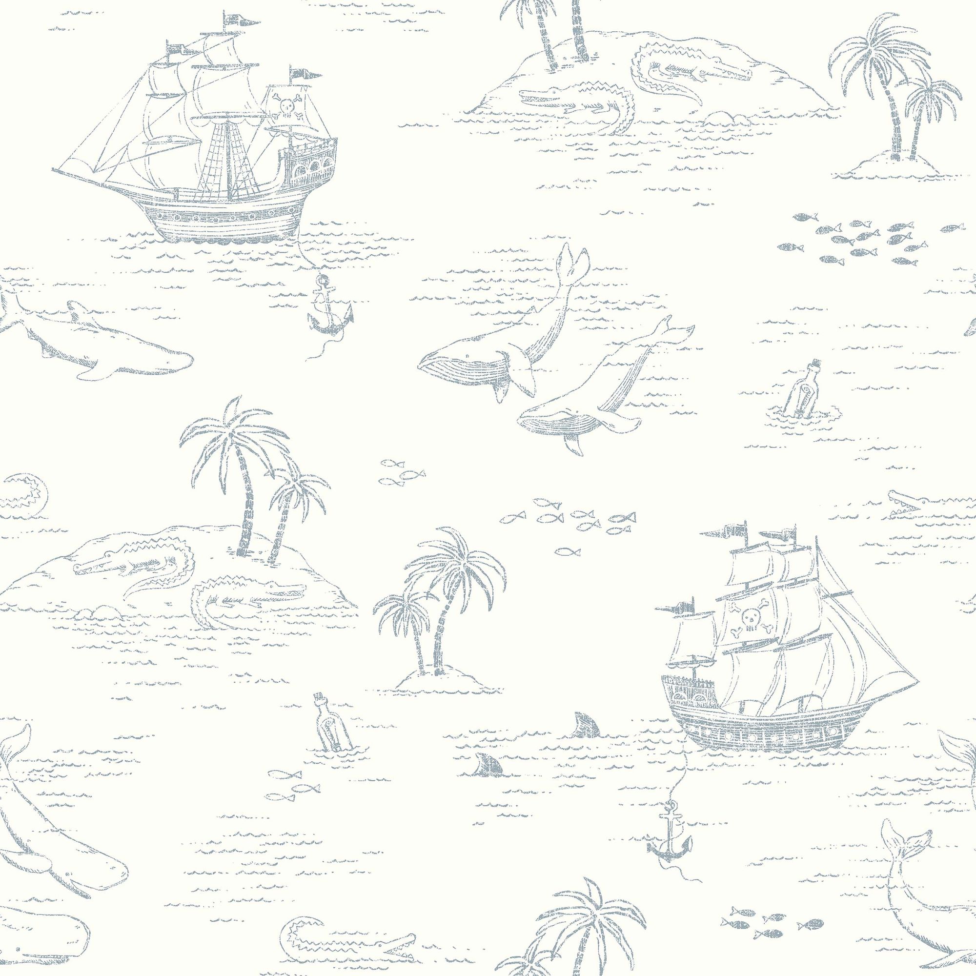 7450 Treasure Island White and Blue Wallpaper by Boråstapeter