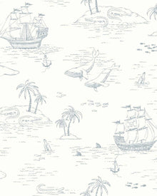 7450 Treasure Island White and Blue Wallpaper by Boråstapeter