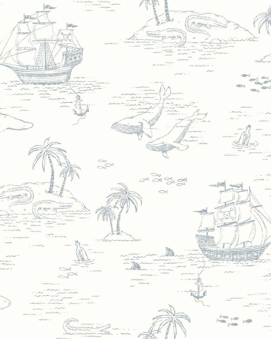 7450 Treasure Island White and Blue Wallpaper by Boråstapeter