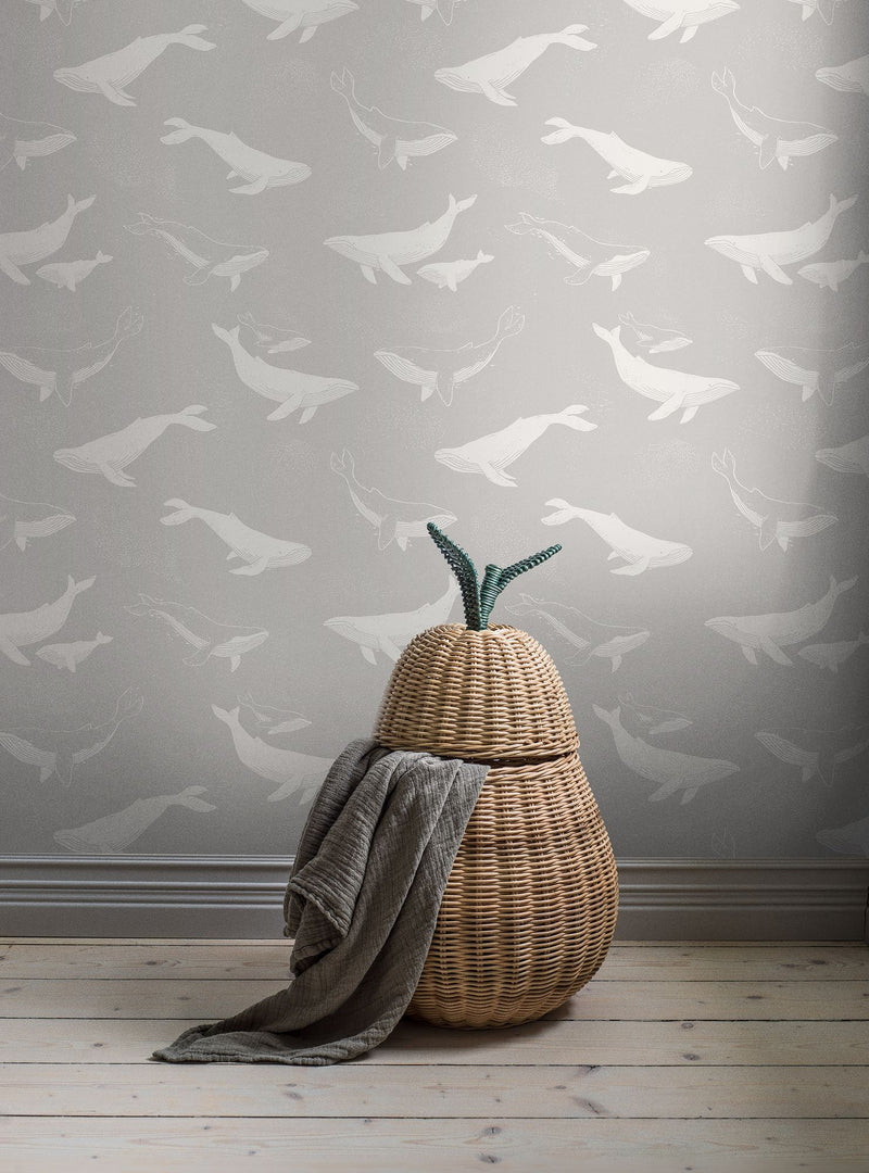 7452 Whales Grey and White Wallpaper by Boråstapeter
