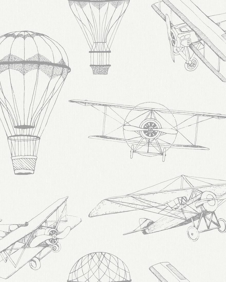 7454 Bon Voyage White and Beige Wallpaper by Boråstapeter