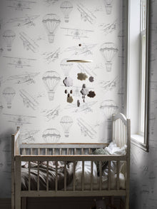 7454 Bon Voyage White and Beige Wallpaper by Boråstapeter