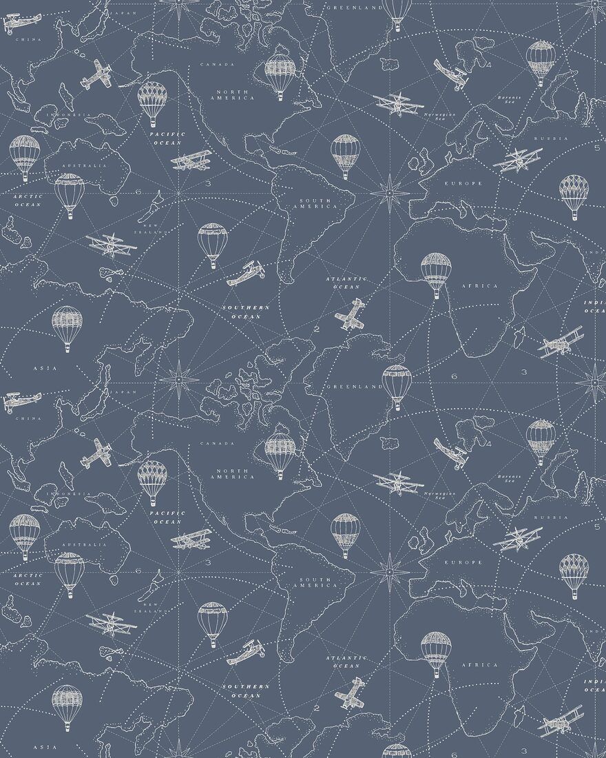 7458 Adventures Blue and Grey Wallpaper by Boråstapeter