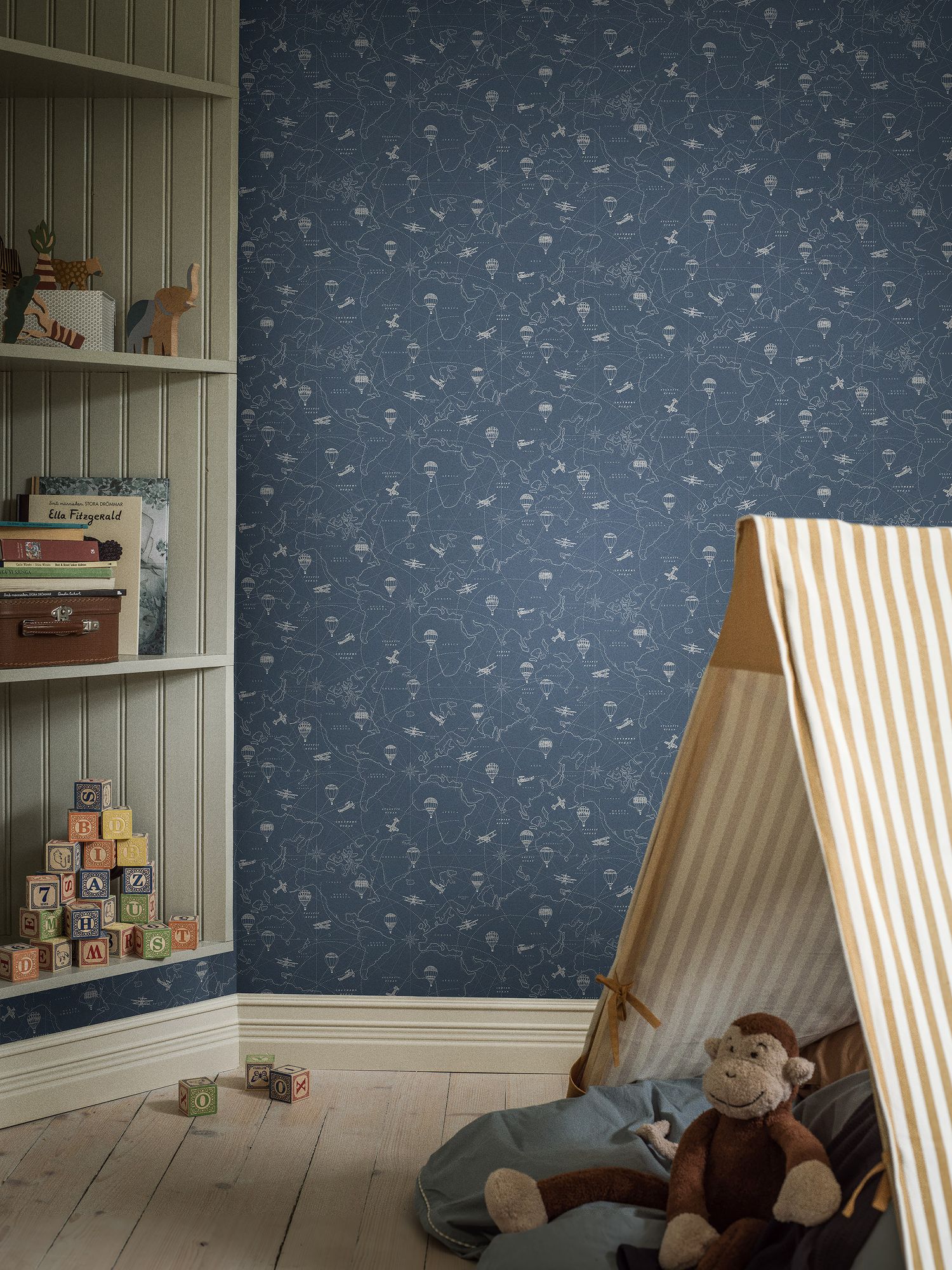 7458 Adventures Blue and Grey Wallpaper by Boråstapeter