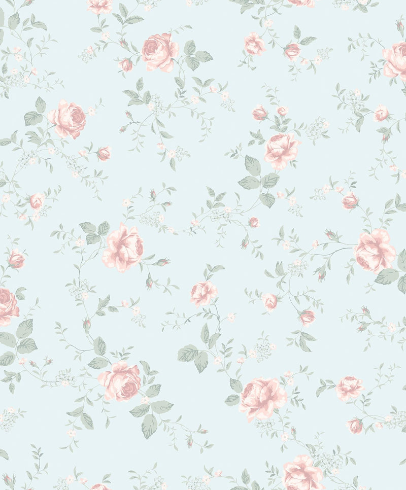 7465 Rose Garden Blue and Pink Wallpaper by Boråstapeter