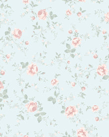 7465 Rose Garden Blue and Pink Wallpaper by Boråstapeter