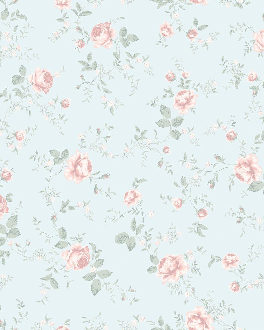 7465 Rose Garden Blue and Pink Wallpaper by Boråstapeter