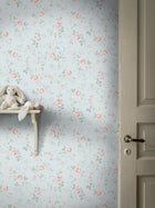 7465 Rose Garden Blue and Pink Wallpaper by Boråstapeter