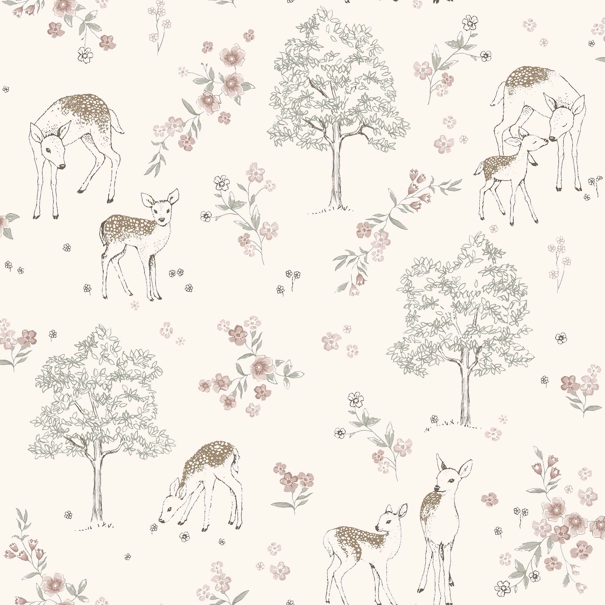 7473 Deer Love White and Pink Wallpaper by Boråstapeter