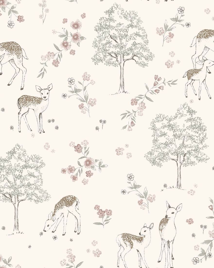7473 Deer Love White and Pink Wallpaper by Boråstapeter