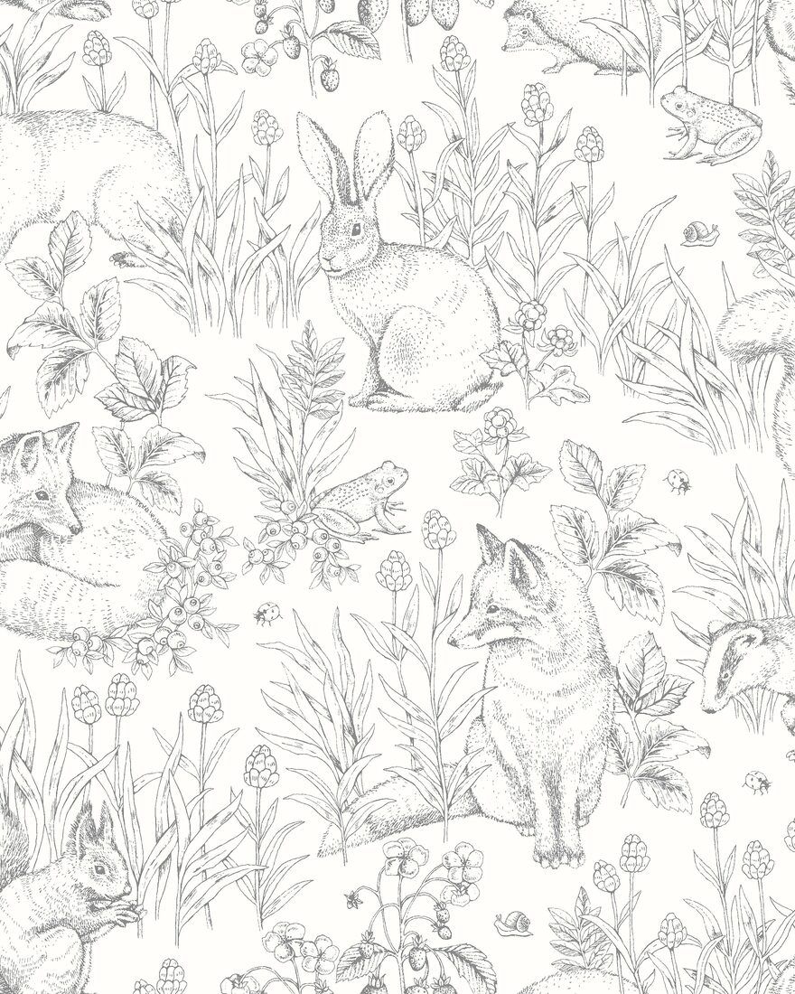 7478 Forest Friends White and Brown Wallpaper by Boråstapeter
