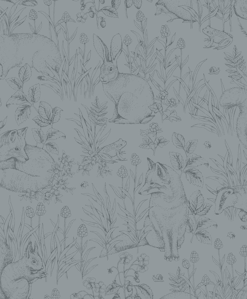 Forest Friends Blue Newbie Wallpaper Wallpaper by Boråstapeter