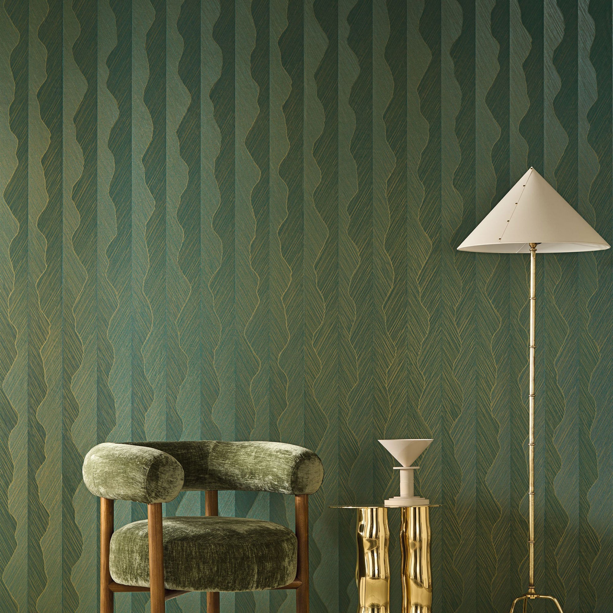 74910406 Strie Emeraude/Doré Wallpaper by Casamance
