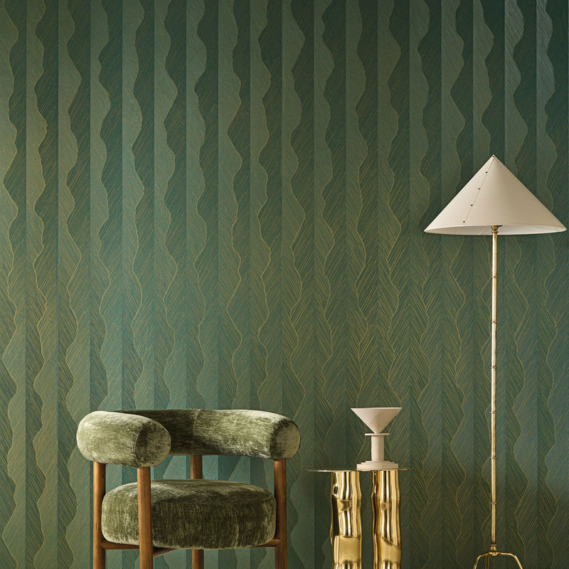 74910406 Strie Emeraude/Doré Wallpaper by Casamance