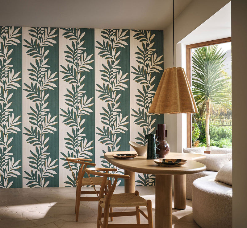 75601222 Rama Ivoire/Emeraude Wallpaper by Casamance