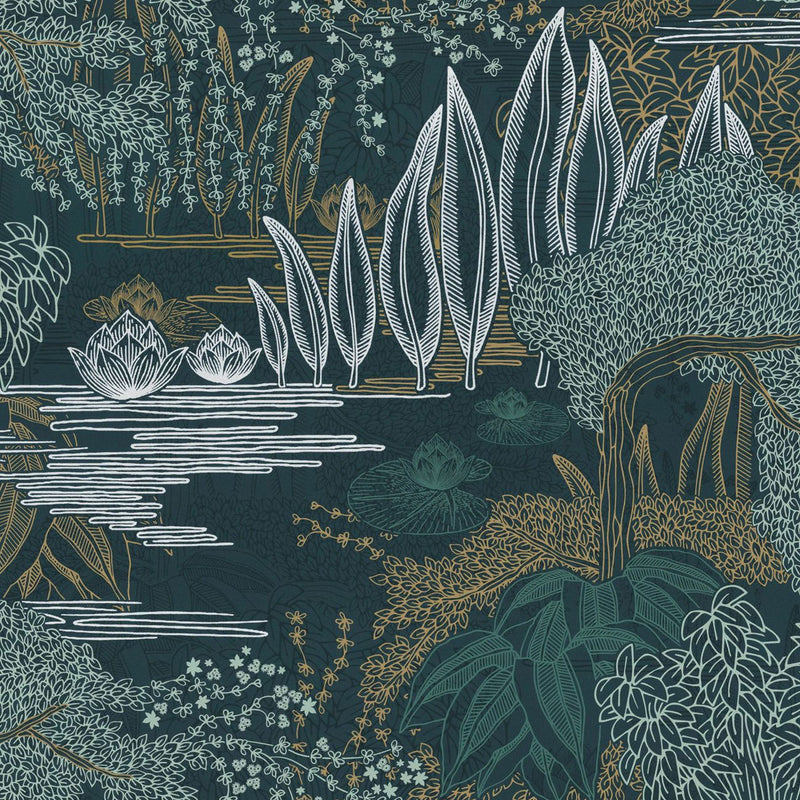 75680304 Jasmin Square Jasmin Petrole and Celadon Argile Wallpaper by Casamance