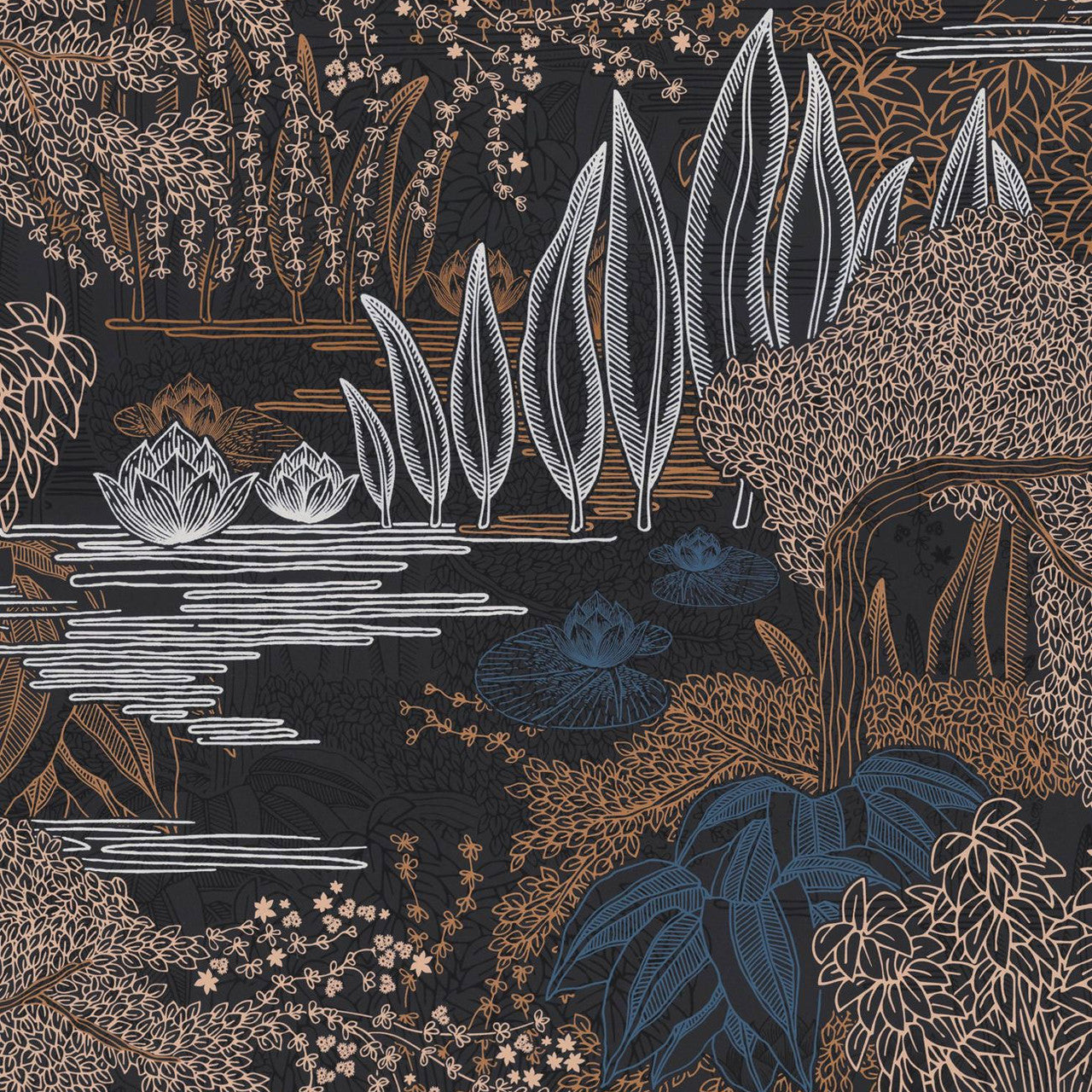 75680406 Jasmin Square Jasmin Encre and Cuivre Argile Wallpaper by Casamance