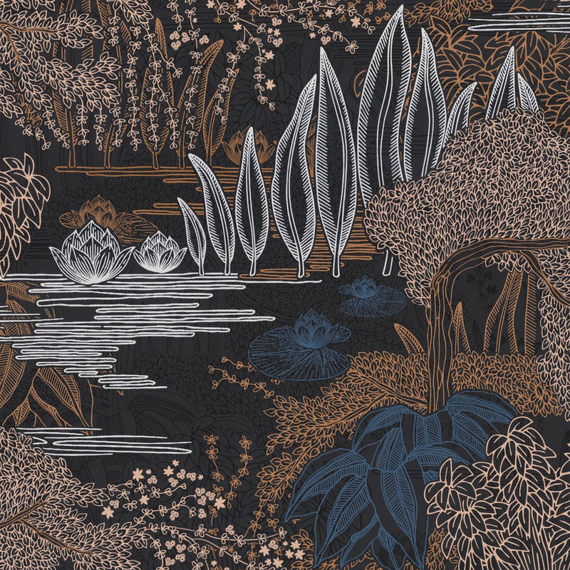 75680406 Jasmin Square Jasmin Encre and Cuivre Argile Wallpaper by Casamance