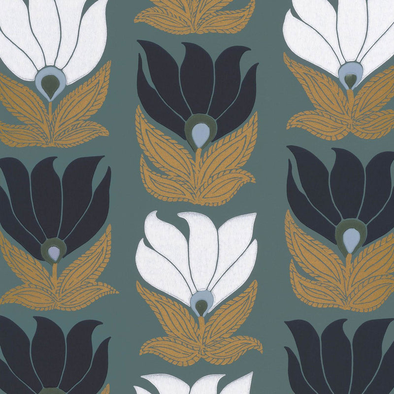 75690814 Dauphine Square Jasmin Vert De Gris and Dore Wallpaper by Casamance