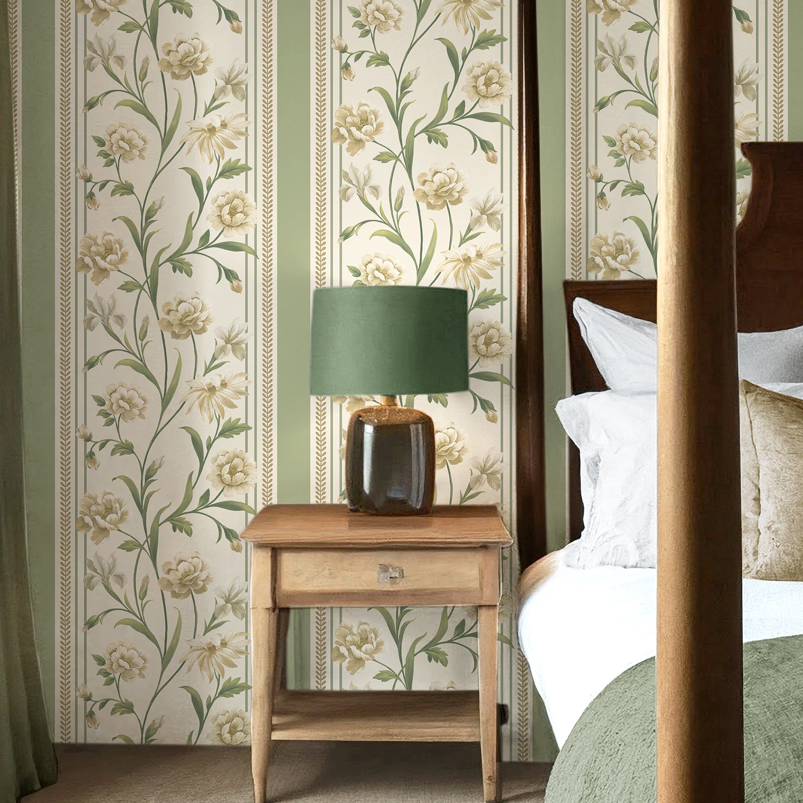756 Raya Sage/Cream Wallpaper by Belgravia