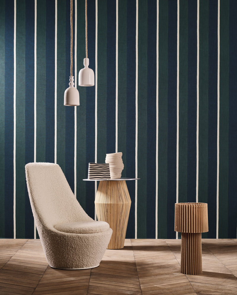 76040508 Sinopia Marine/Vert Anglais Wallpaper by Casamance