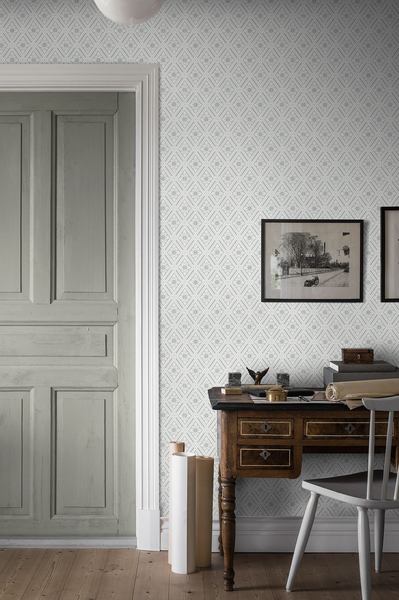 7658 Ester Light Grey and Blue Falsterbo III Wallpaper by Boråstapeter