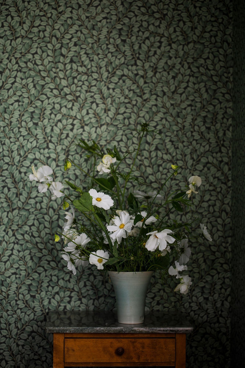 7663 Hazel Dark Green and Black Falsterbo III Wallpaper by Boråstapeter
